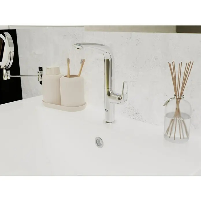 Grohe Eurostyle Waschtischarmatur L-Size - Chrom, Glänzend - Badezimmer-Waschtisch mit einem schlanken Wasserhahn, Zahnbürstenhalter und einem stilvollen Duftspender.
