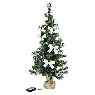 Künstlicher Weihnachtsbaum (Höhe: 75 cm, Grün/Silber, LED-Beleuchtung)