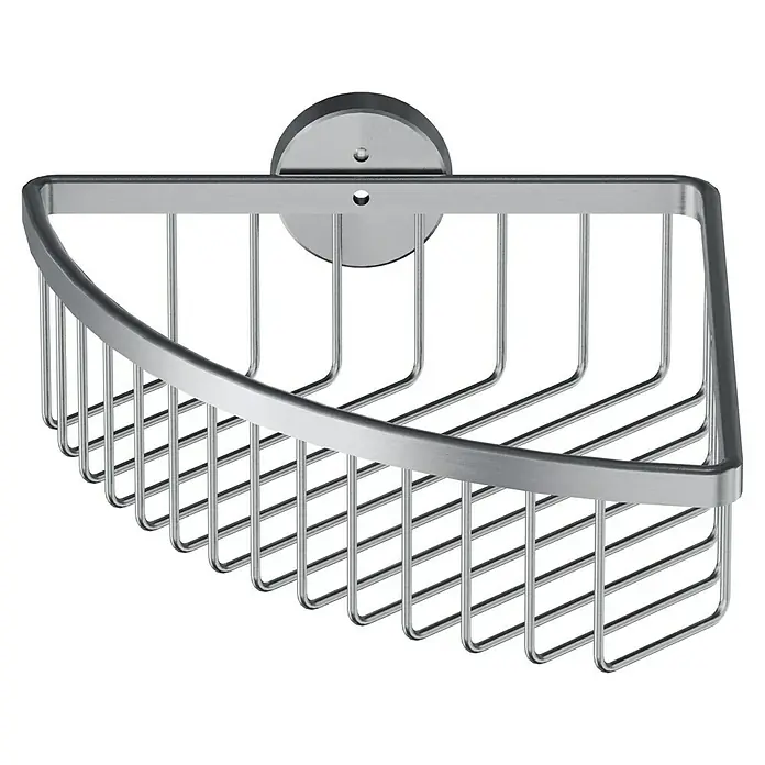 Camargue Paris Eckduschkorb Typ 1 - 22 x 22 x 7,5 cm, Edelstahl, Gebürstet - Eckduschkorb aus Metall zur Aufbewahrung von Duschutensilien, mit Wandbefestigung. Praktisch und platzsparend im Badezimmer.
