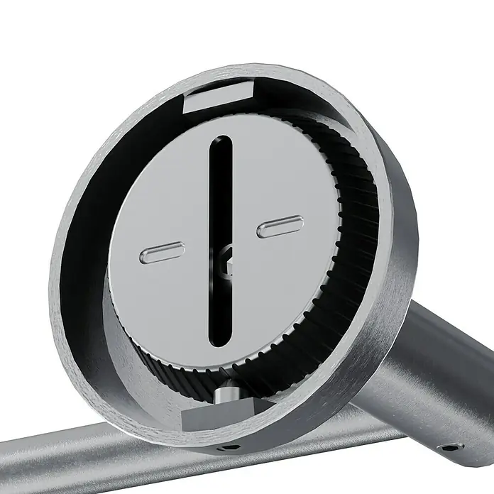 Camargue Paris Badetuchhalter - Breite: 30 cm, Edelstahl, Gebürstet - Eine Nahaufnahme eines verstellbaren Metallprodukts mit Zahnradmechanismus. Die Einstellvorrichtung besteht aus robustem Metall.