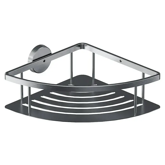 Camargue Paris Eckduschkorb Typ 2 - 22 x 22 x 7,5 cm, Edelstahl, Gebürstet - Eckregal aus Metall mit schlichtem Design zur Aufbewahrung von Duschutensilien.