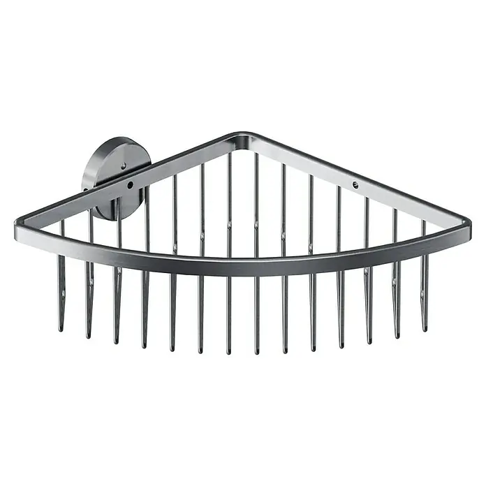 Camargue Paris Eckduschkorb Typ 1 - 22 x 22 x 7,5 cm, Edelstahl, Gebürstet - Eckige Duschablage aus Metall zur praktischen Aufbewahrung von Duschutensilien. Das Regal verfügt über ein Gitterdesign.