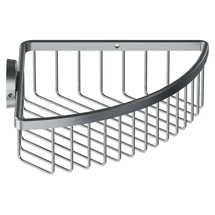Camargue Paris Eckduschkorb Typ 1 - 22 x 22 x 7,5 cm, Edelstahl, Gebürstet - Eckige Duschablage aus gebürstetem Edelstahl mit Gitterdesign für Badezimmerutensilien wie Shampoo und Duschgel.