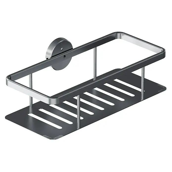 Camargue Paris Cesta de baño Tipo 2 - 12 x 28 x 7,5 cm, Acero inoxidable, Acero inoxidable - Estante de ducha plateado para montaje en pared con diseño elegante. Ideal para accesorios de baño, con ranuras prácticas para drenaje.