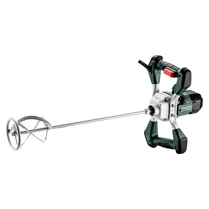 Metabo Rührwerk RWE 1200 - Mischvolumen: 30 l, Durchmesser Rührer: 120 mm - Metabo RWE 1200 Farb- und Mörtelrührer, dunkelgrün/silber, mit langem silbernen Rührquirl.