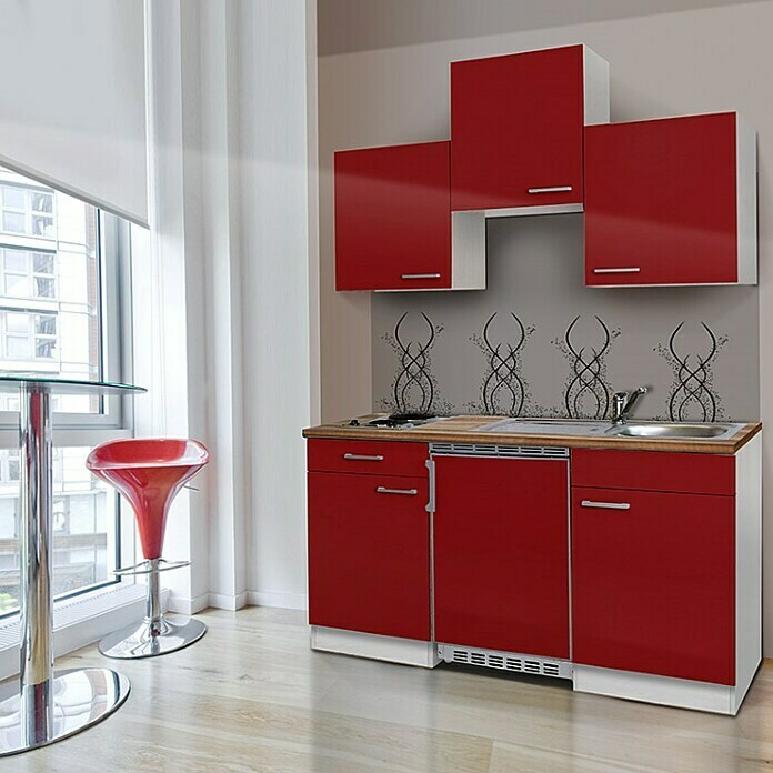Respekta Single-keuken (Breedte: 150 cm, Met glaskeramische kookplaat, Rood)