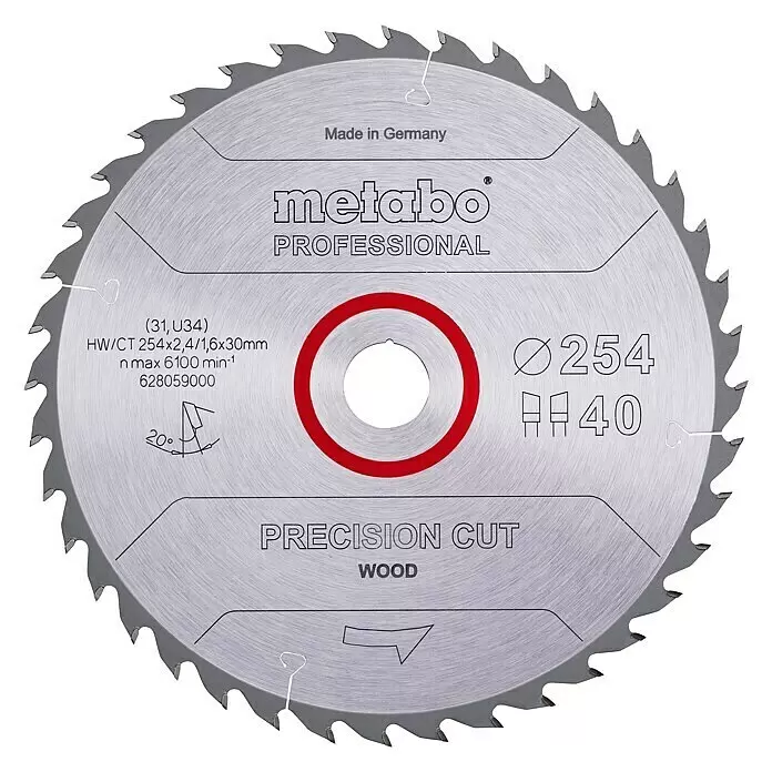 Metabo Kreissägeblatt - 254 mm, Bohrung: 30 mm, Anzahl Zähne: 40 Stk. - Vorderansicht