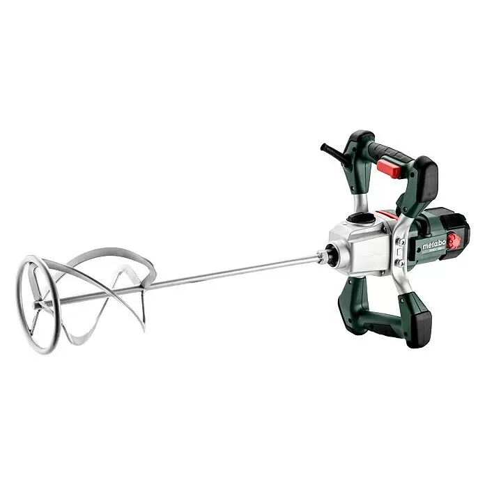 Metabo Rührwerk RWEV 1600-2 - Mischvolumen: 90 l, Durchmesser Rührer: 160 mm - Metabo Handrührgerät mit dunkelgrünem Gehäuse und silbernem Rührquirl.