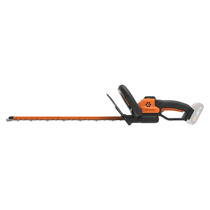 Worx PowerShare 20V Akku-Heckenschere WG264E.9 - 20 V, Ohne Akku - Akkubetriebene Heckenschere mit orangefarbenen und schwarzen Akzenten für den Garteneinsatz.