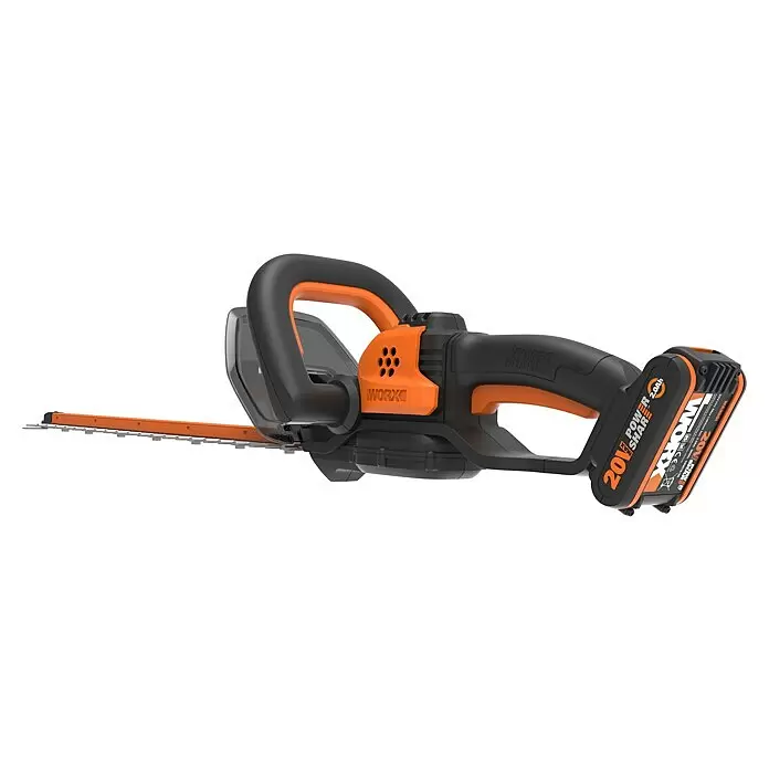Worx Akku-Heckenschere WG264E PowerShare - 20 V, Ohne Akku, Schnittlänge: 52 cm - Schwarze und orangefarbene Akku-Heckenschere mit 20V 2.0Ah Akku und langer Schneide.