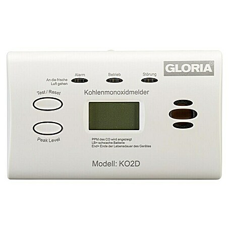 Gloria Kohlenmonoxidmelder KO2D (L x B x H: 40 x 118 x 71 mm, Batterielaufzeit: Bis zu 2 Jahre)