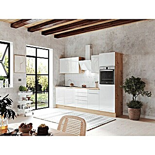 BAUHAUS Küchenzeile Sandra (Breite: 280 cm, Weiß, Farbe Korpus: Artisan Eiche, Mit Elektrogeräten)