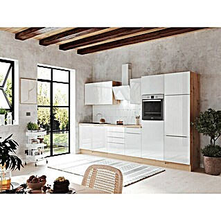 BAUHAUS Küchenzeile Sandra (Breite: 340 cm, Weiß, Farbe Korpus: Braun, Mit Elektrogeräten)