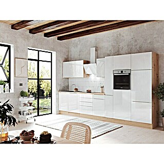 BAUHAUS Küchenzeile Sandra (Breite: 370 cm, Weiß, Farbe Korpus: Artisan Eiche, Mit Elektrogeräten)