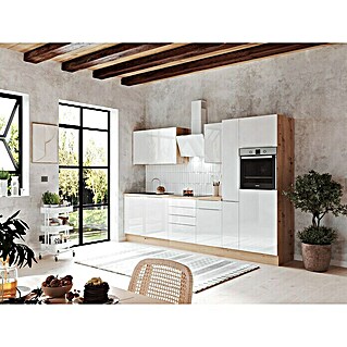 BAUHAUS Küchenzeile Sandra (Breite: 310 cm, Weiß, Farbe Korpus: Artisan Eiche, Mit Elektrogeräten)
