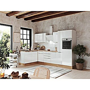 BAUHAUS Winkelküche Sandra (B x T: 310 x 170 cm, Weiß, Mit Elektrogeräten, Farbe Korpus: Weiß)