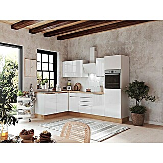 BAUHAUS Winkelküche Sandra (B x T: 280 x 170 cm, Weiß, Mit Elektrogeräten, Farbe Korpus: Weiß)