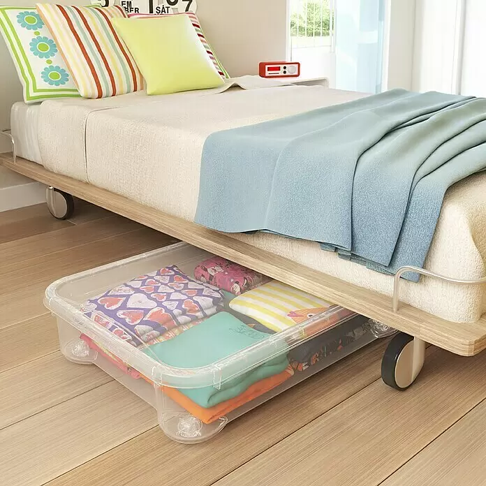 Regalux Clear Unterbettbox XXML x B x H: 79 x 58 x 18 cm, 52 l, Mit Rollen
