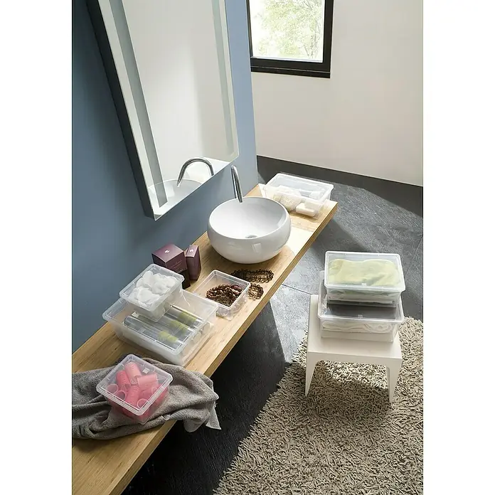 KIS Aufbewahrungsbox C-Box XXS+ - 16,5 x 19,5 x 9,5 cm, 2 l, Transparent - Übersichtliche Badezimmeraufbewahrung mit transparenten Behältern für Kosmetikartikel und Handtücher.