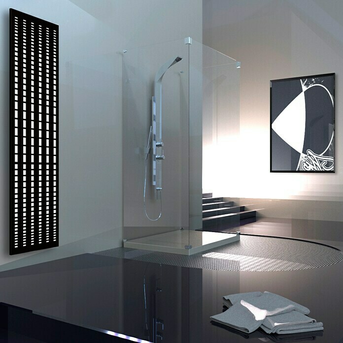 Designheizkörper Broken Mirror 3 (47 x 180 cm, Ohne Handtuchhalter, 1.118 W bei 75/65/20 °C, Schwarz)