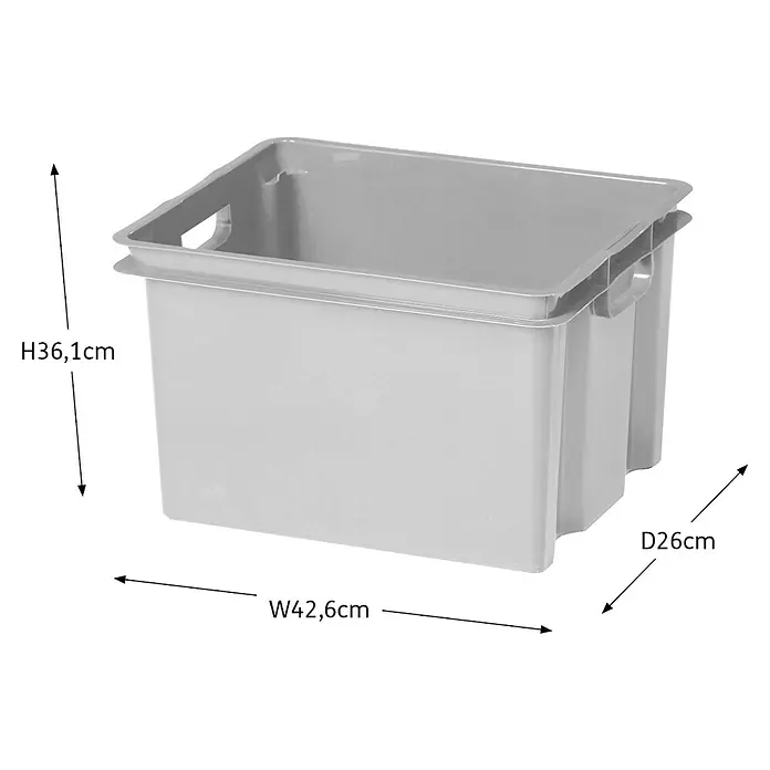 Keter Aufbewahrungsbox Crownest - L x B x H: 42,6 x 36,1 x 26 cm, Kunststoff, Grau - Abbildung einer grauen Aufbewahrungsbox mit den Maßen Höhe 36,1 cm, Breite 42,6 cm und Tiefe 26 cm.