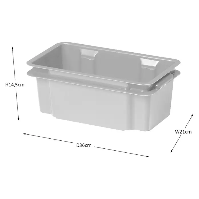 Keter Aufbewahrungsbox Crownest - L x B x H: 36 x 21 x 14,5 cm, Kunststoff, Grau - Abbildung einer grauen Aufbewahrungsbox mit den Maßen H14,5cm x B21cm x T36cm, ideal für die Organisation und Lagerung verschiedener Gegenstände.