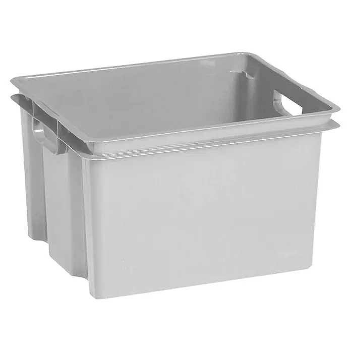 Keter Aufbewahrungsbox Crownest - L x B x H: 42,6 x 36,1 x 26 cm, Kunststoff, Grau - Graue, leere Kunststoffbox mit Tragegriffen an den Seiten, ideal für Lagerung und Organisation im Haushalt oder Gewerbe.
