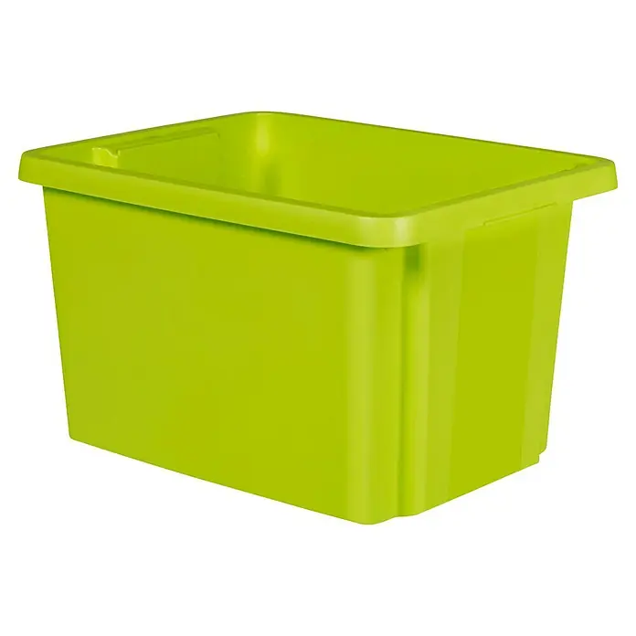 Curver Aufbewahrungsbox Essentials - L x B x H: 34 x 43 x 26 cm, Kunststoff, Grün - Aufnahme eines grünen Kunststoffbehälters, der sich ideal für die Organisation von Spielzeug oder anderen Gegenständen in einem Kinderzimmer eignet.