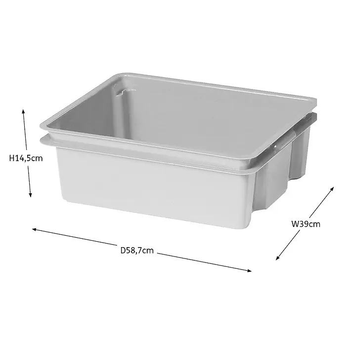 Keter Aufbewahrungsbox Crownest - L x B x H: 43 x 36 x 14,5 cm, Kunststoff, Grau - Abgebildete graue Aufbewahrungsbox mit den Maßen H14,5cm, W39cm und T58,7cm. Die Box ist rechteckig und hat eine hohe Kapazität.