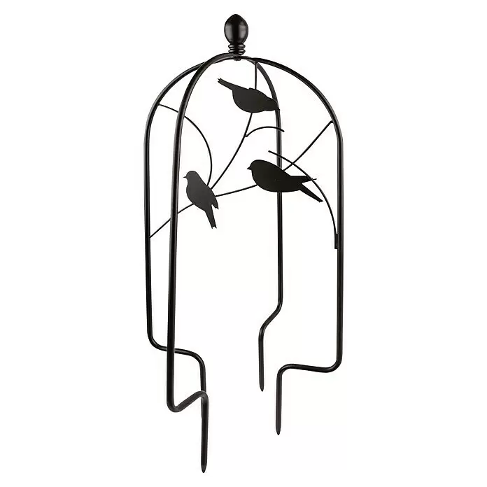 Windhager Rankgitter Bird für Pflanztopf - B x H: 26 x 60 cm, Schwarz, Metall - Schwarzes Metall-Rankgitter mit Vogel- und Ast-Design, mit spitzen Erdspießen zur Bodenbefestigung.
