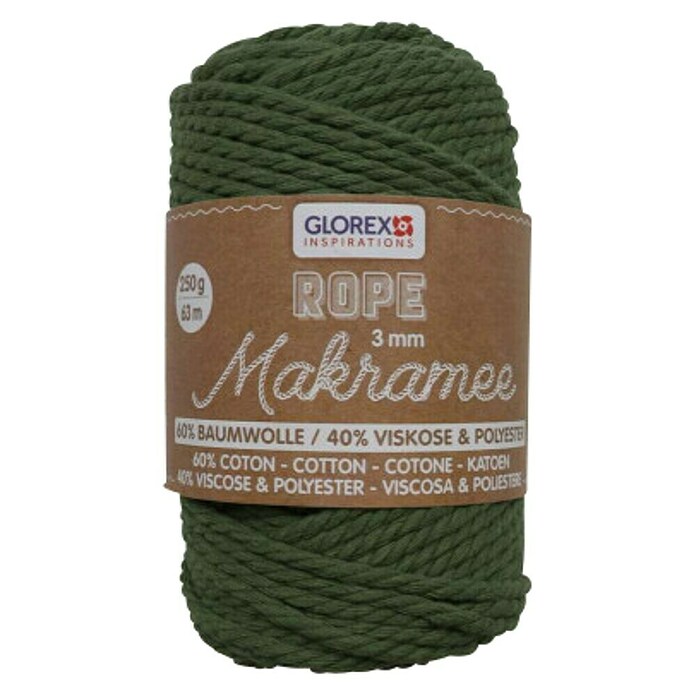 Glorex Wolle Makramee-Rope (Oliv, Durchmesser: 3 mm, 250 g, gedreht) | BAUHAUS
