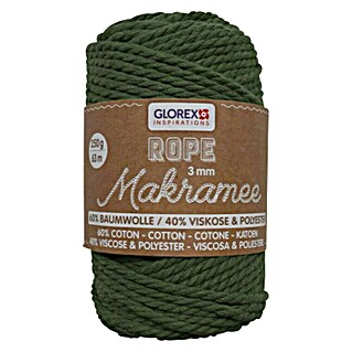 Glorex Wolle Makramee-Rope (Oliv, Durchmesser: 3 mm, 250 g, gedreht)