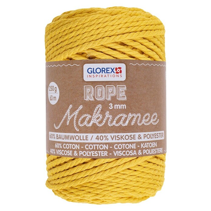 Glorex Wolle Makramee-Rope (Gelb, Durchmesser: 3 mm, 250 g, gedreht) | BAUHAUS