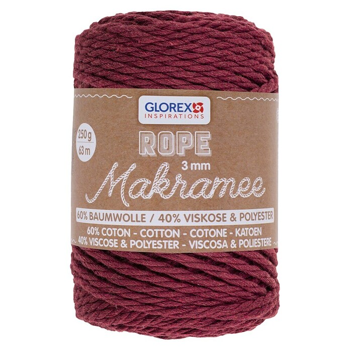 Glorex Wolle Makramee-Rope (Bordeaux, Durchmesser: 3 mm, 250 g, gedreht) | BAUHAUS