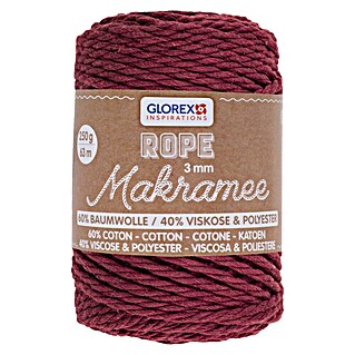 Glorex Wolle Makramee-Rope (Bordeaux, Durchmesser: 3 mm, 250 g, gedreht)