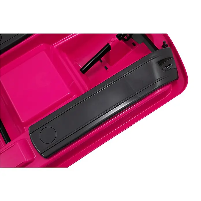 KHW Schlitten Snow Fox - L x B: 95 x 50 cm, Belastbarkeit: 65 kg, Kunststoff, Pink - Nahaufnahme einer pinkfarbenen Beauty-Box mit einem schlanken, schwarzen Griff und Fächern zur Aufbewahrung von Make-up-Artikeln.