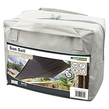 Windhager Sonnensegel Repet (Hellgrau, 100 % Polyester, L x B: 1,4 x 2,7 m, 1 Stk.)