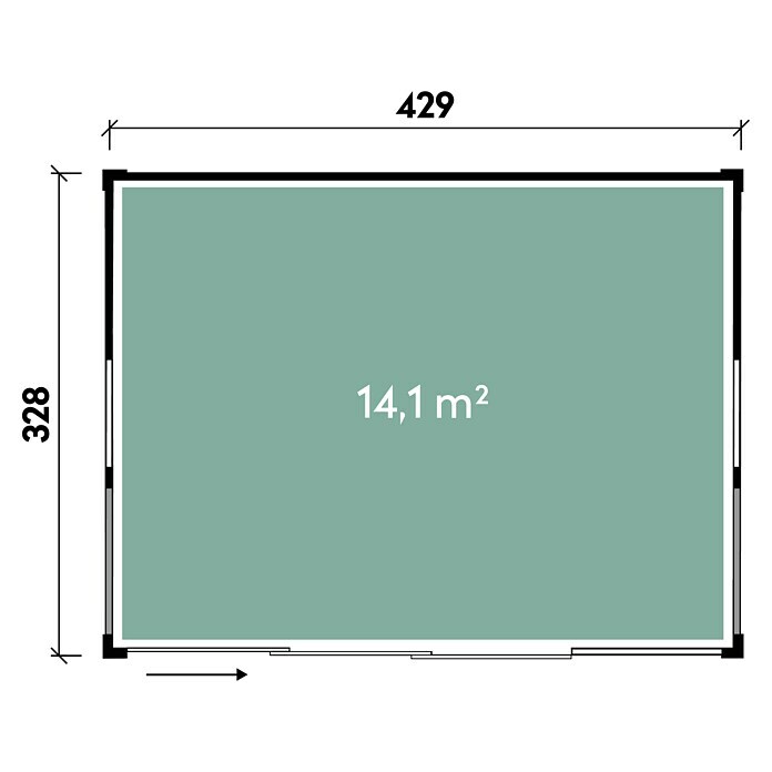 Wolff Finnhaus Gartenhaus Finn Cube 4x3 Typ 4 (Außenmaß inkl. Dachüberstand (B x T): 429 x 328 cm, Naturbelassen, Schiebetür) | BAUHAUS