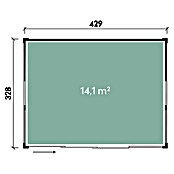 Wolff Finnhaus Gartenhaus Finn Cube 4x3 Typ 4 (Außenmaß inkl. Dachüberstand (B x T): 429 x 328 cm, Naturbelassen, Schiebetür) | BAUHAUS