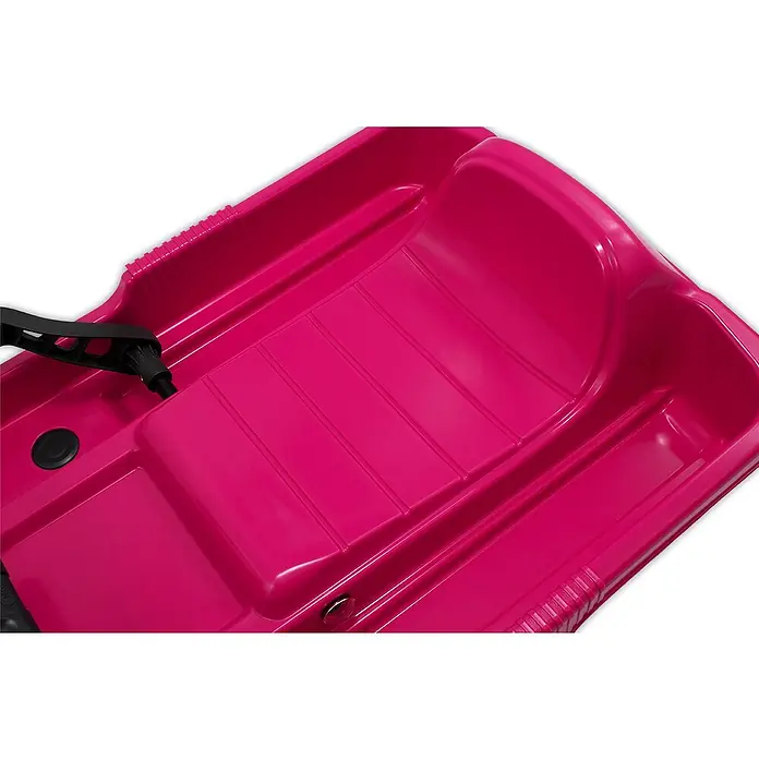 KHW Schlitten Snow Fox - L x B: 95 x 50 cm, Belastbarkeit: 65 kg, Kunststoff, Pink - Nahaufnahme eines pinkfarbenen Rodelschlittens mit Griff und geformtem Sitz, ideal für Winterspaß und sicheres Rodeln.