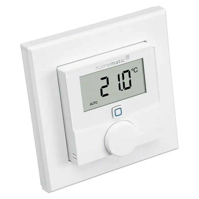 Homematic IP Funk-Raumthermostat mit Luftfeuchtigkeitssensor HmIP-WTH-1 - Weiß, Batteriebetrieben, 86 x 86 x 23,5 mm - Homematic IP Wandthermostat mit großem Display, Drehknopf und Automatikfunktion für die komfortable Steuerung der Raumtemperatur.