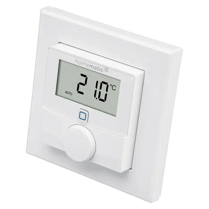 Homematic IP Funk-Raumthermostat mit Luftfeuchtigkeitssensor HmIP-WTH-1 - Weiß, Batteriebetrieben, 86 x 86 x 23,5 mm - Homematic IP Wandthermostat mit Display zur präzisen Temperaturregelung und komfortablen Steuerung Ihres Raumklimas.