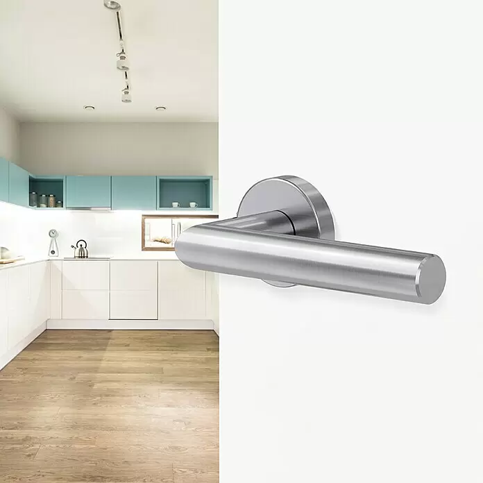 Diamond Doors Zimmertürgarnitur Moderna - Stärke Tür: 38 mm - 45 mm, Edelstahl, L-Form, DIN Anschlag: Links/Rechts, Edelstahl matt - Stimmungsaufnahme