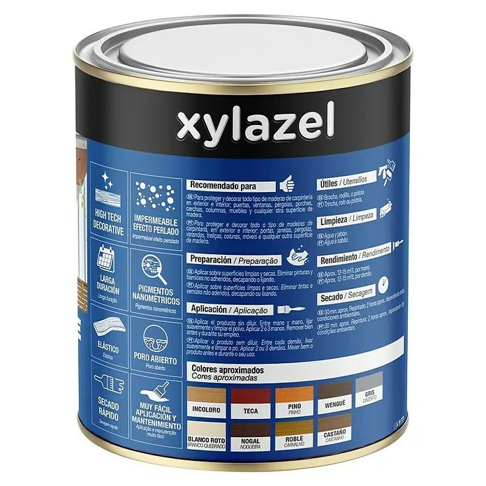 Xylazel Protección para madera Lasur Hidrofugante - Blanco, 750 ml, Mate - Pintura para madera Xylazel: Pintura decorativa de alta calidad para interior y exterior, protege y embellece las superficies de madera.