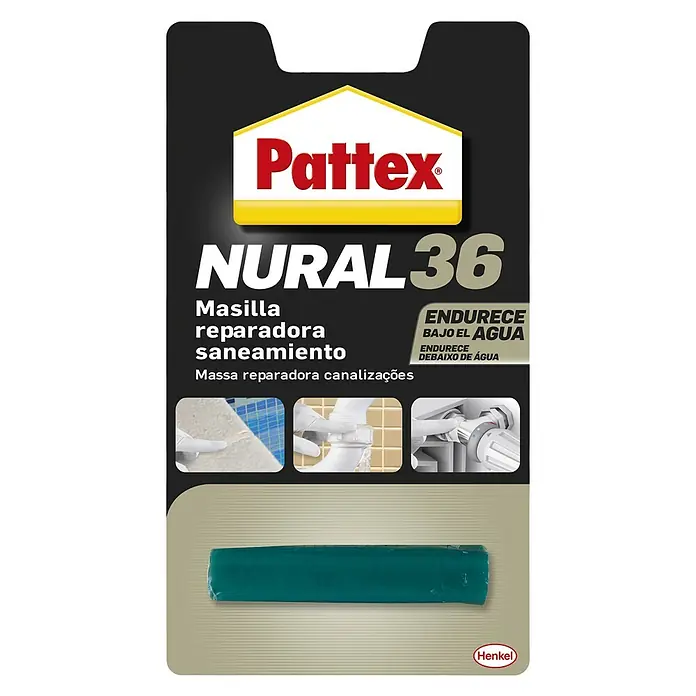 Pattex Masilla para reparaciones Nural 36 - Blanco, 48 g - Masilla reparadora sanitaria Pattex Nural 36. Ideal para reparaciones sanitarias, endurece incluso bajo el agua.