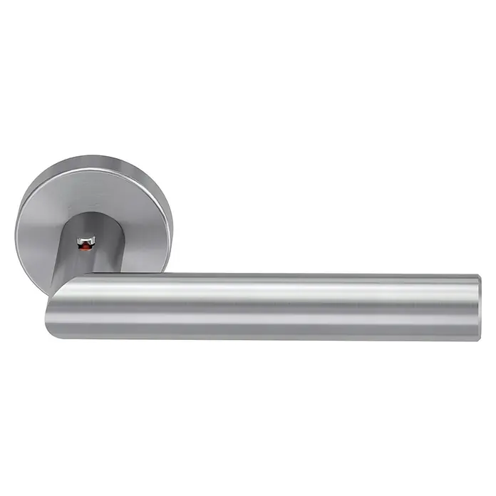 Diamond Doors Zimmertürgarnitur Moderna Smart2lock - Stärke Tür: 38 mm - 45 mm, Edelstahl, L-Form, Edelstahl matt, DIN Anschlag: Rechts, Passend für: Türen ohne Schlüssellochbohrung, Türen mit Schlüssellochbohrung benötigen zusätzlich eine Blindrosette - Ein moderner Türgriff aus gebürstetem Edelstahl mit runder Rosette und einem roten Indikator. Elegant und funktional für jedes Interieur.