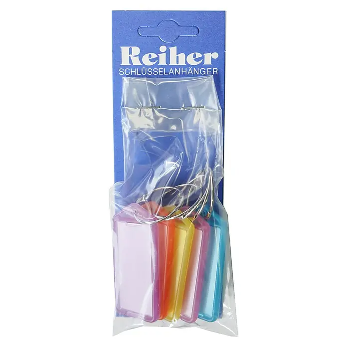 Reiher Schlüsselanhänger - 5 Stk., Länge: 60 mm - Bunte Schlüsselanhänger von Reiher in einer Plastikverpackung. Praktische Helfer zur einfachen Kennzeichnung von Schlüsseln und mehr.