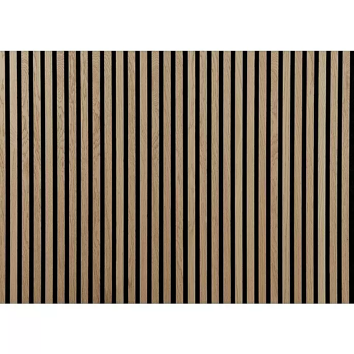 FibroTech Akustikpaneel Proff - Light Oak, L x B x S: 3.000 x 605 x 22 mm - Akustikpaneel aus hellem Eichenholz mit vertikalen Lamellen und schwarzem Filz.
