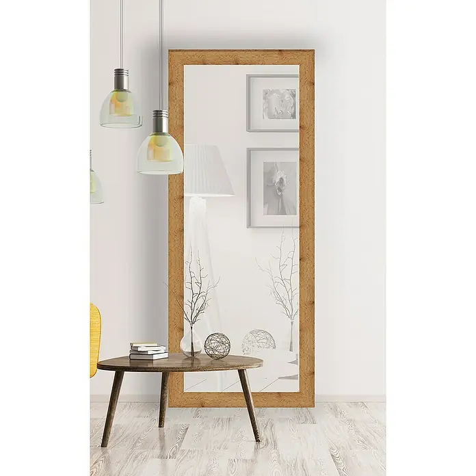 Espejo con marco XXL Génova - 76 x 186 cm, Roble, MDF - Gran espejo de pie con marco de madera en el salón, que amplía visualmente el espacio y crea un ambiente elegante.