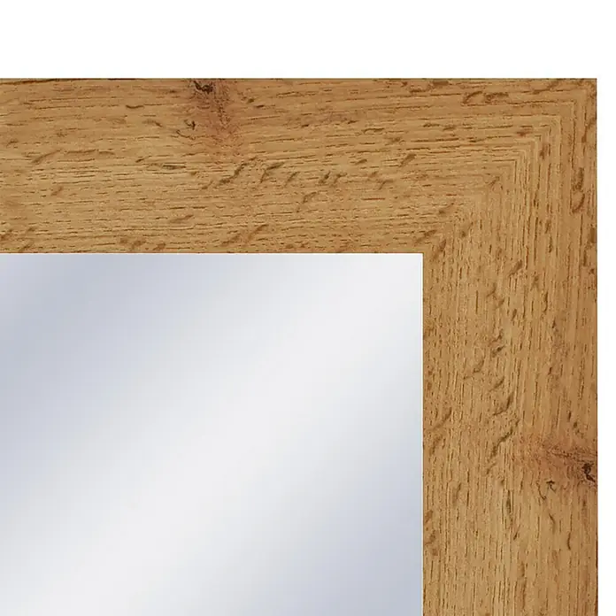 Espejo con marco XXL Génova - 76 x 186 cm, Roble, MDF - Vista detallada de un espejo con marco de madera de roble claro, aportando un toque natural y cálido.